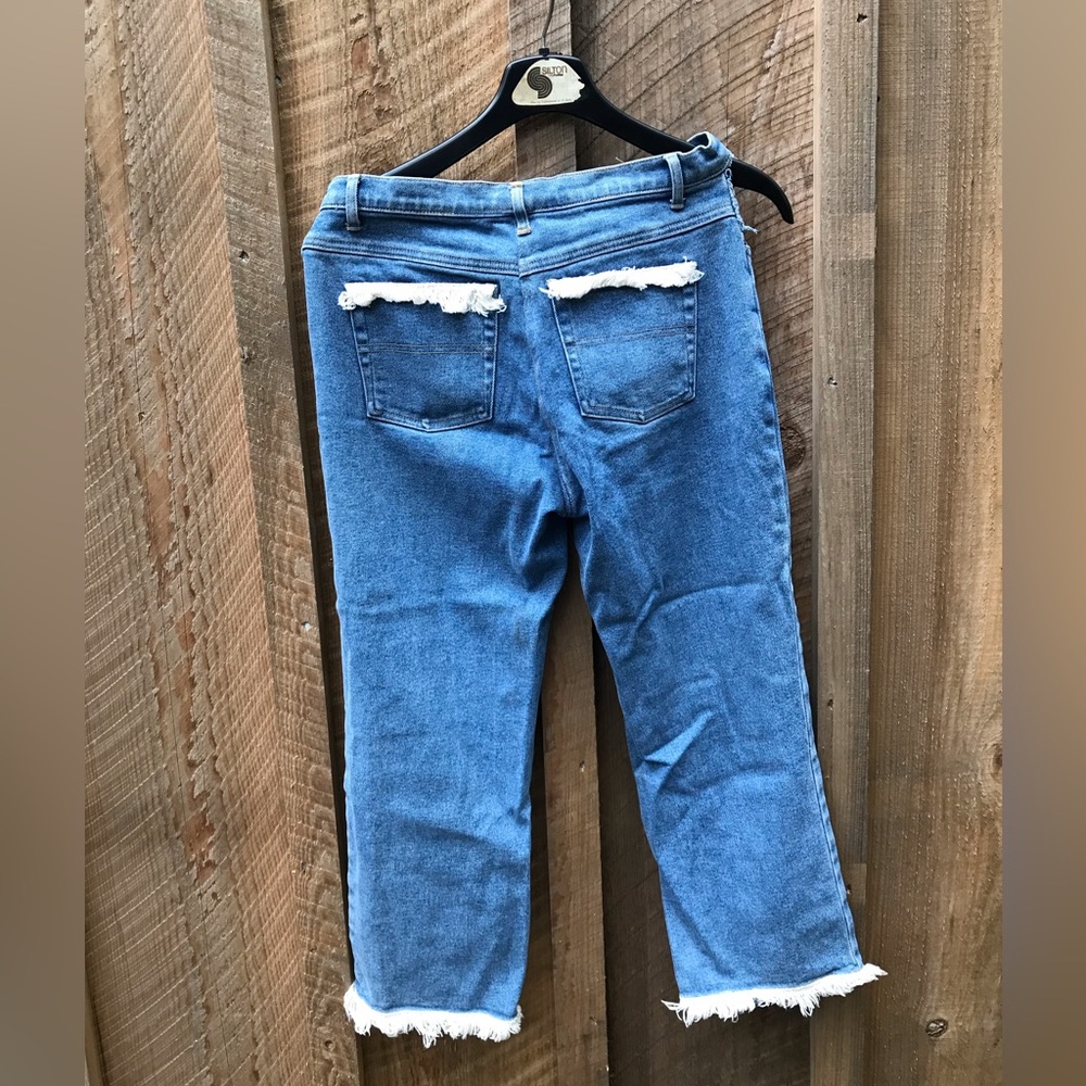 Vintage Cut-Out Jeans with Crochet & Fringe